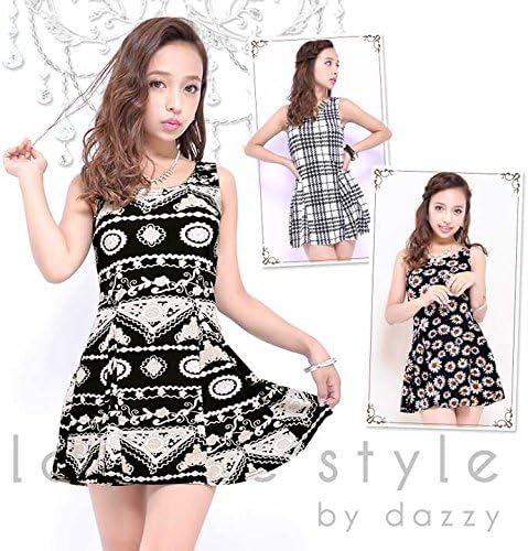 Amazon ラウンジスタイル Lounge Style 柄フレアノースリーブミニドレス フレアミニ ワンピ 全3パターン レディース C ワンピース チュニック 通販