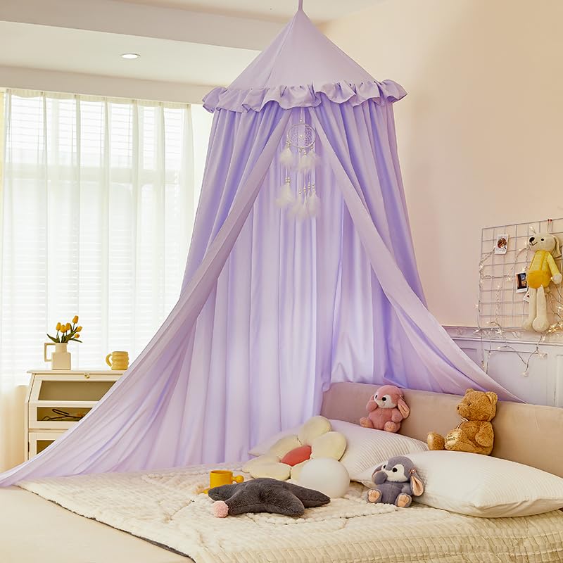 Dix-Rainbow Large Children Bed Canopy pale purple Round Dome Girls Mosquito Net Kids Princess Play Tents Nursery Room Decoration for Baby