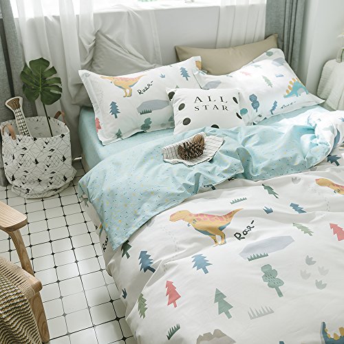 Amwan Cartoon Dinosaur Kids Bedding Set Queen Soft Cotton Full Duvet Cover Set For Boys Girls Modern Reversible Teens Children Comforter Cover Set 3 Piece Cotton Bedding Collection Full Queen Pricepulse