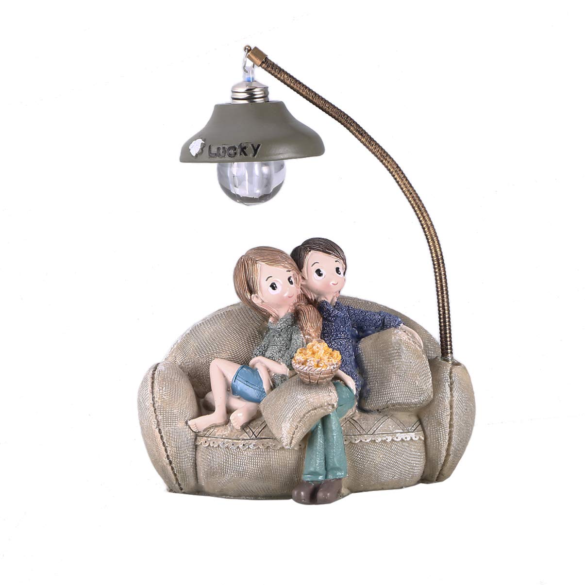 VORCOOL Mini Resin Couple Stting in Sofa with Lamp Living Room Bedroom Decorations for Home Lovers (A)