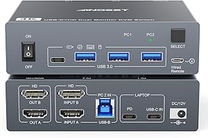 Dual Monitor KVM Switch for Laptop & Desktop 4K@60Hz, USB C and HDMI KVM Switch 2 Monitors 2 Computers with 4 USB 3.0 Port fo