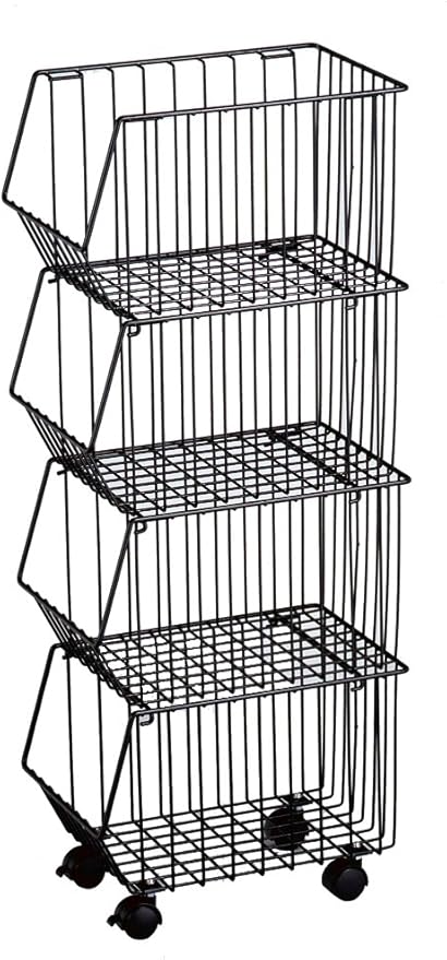 Amazon 下村企販 日本製 収納かご ワイヤーバスケット 4段 積み重ね スタッキングバスケット 黒 キッチンワゴン 収納カート オンライン通販