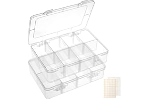 QUEFE 2 Pack 8 Grids Bead Organizers and Storage, Plastic Organizer Box with Removable Dividers Tackle Box Organizer for Candies Snacks Electronics Jewelry Small Parts