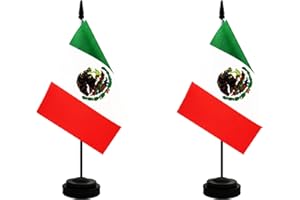 Rotenl 2 Pack Mexico Desk Flag, Mexican Table Office Flag with Solid Pole and Stand Base, International Country Flag, Festival Celebration, Classroom Meeting Desktop Decoration (Mexico)