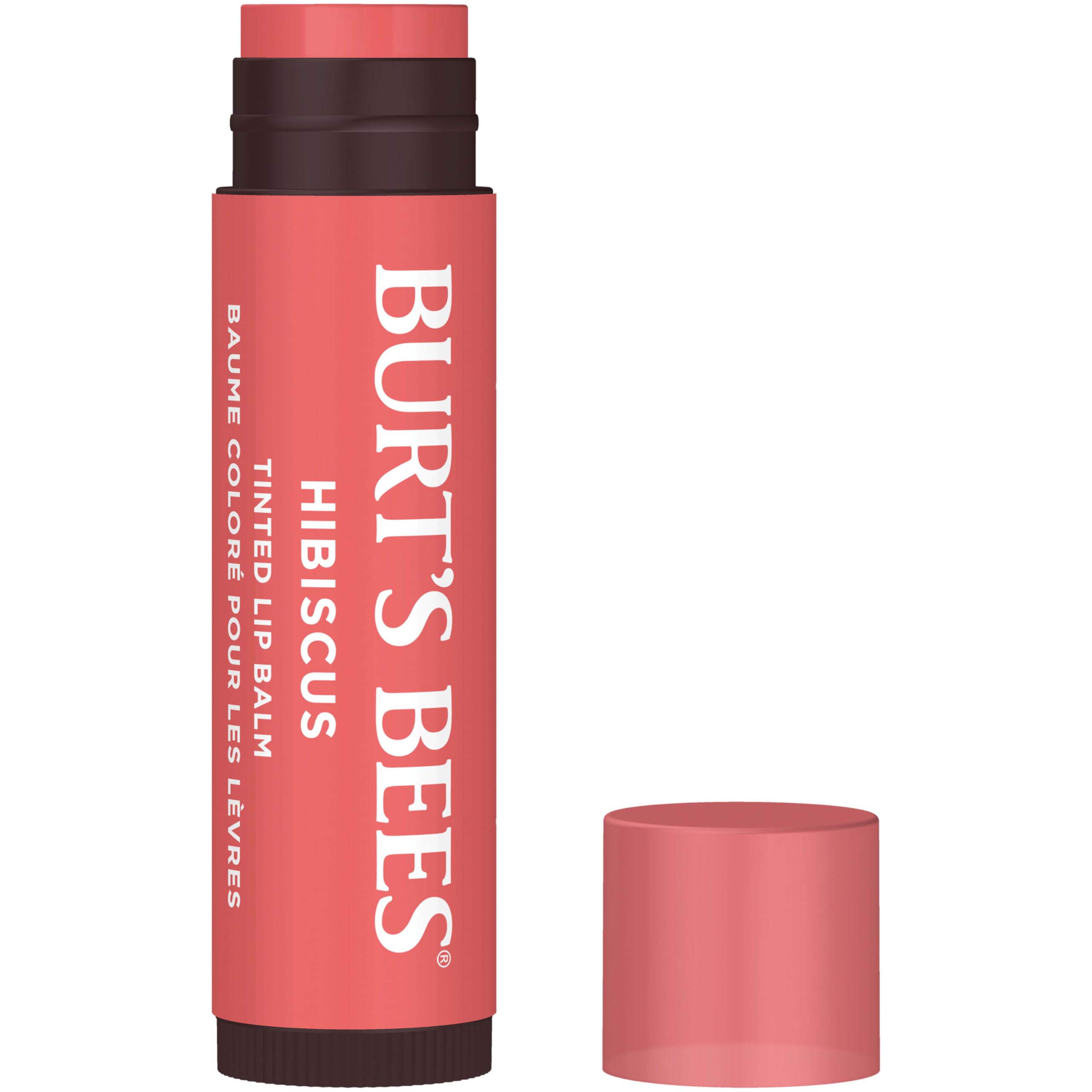 Burt's Bees Lip Tint Balm, Long Lasting 2 in 1 Duo Tinted Balm Formula, Color Infused with Hydrating Shea Butter for a Natural Looking Buildable Finish, Hibiscus, 1 Tube