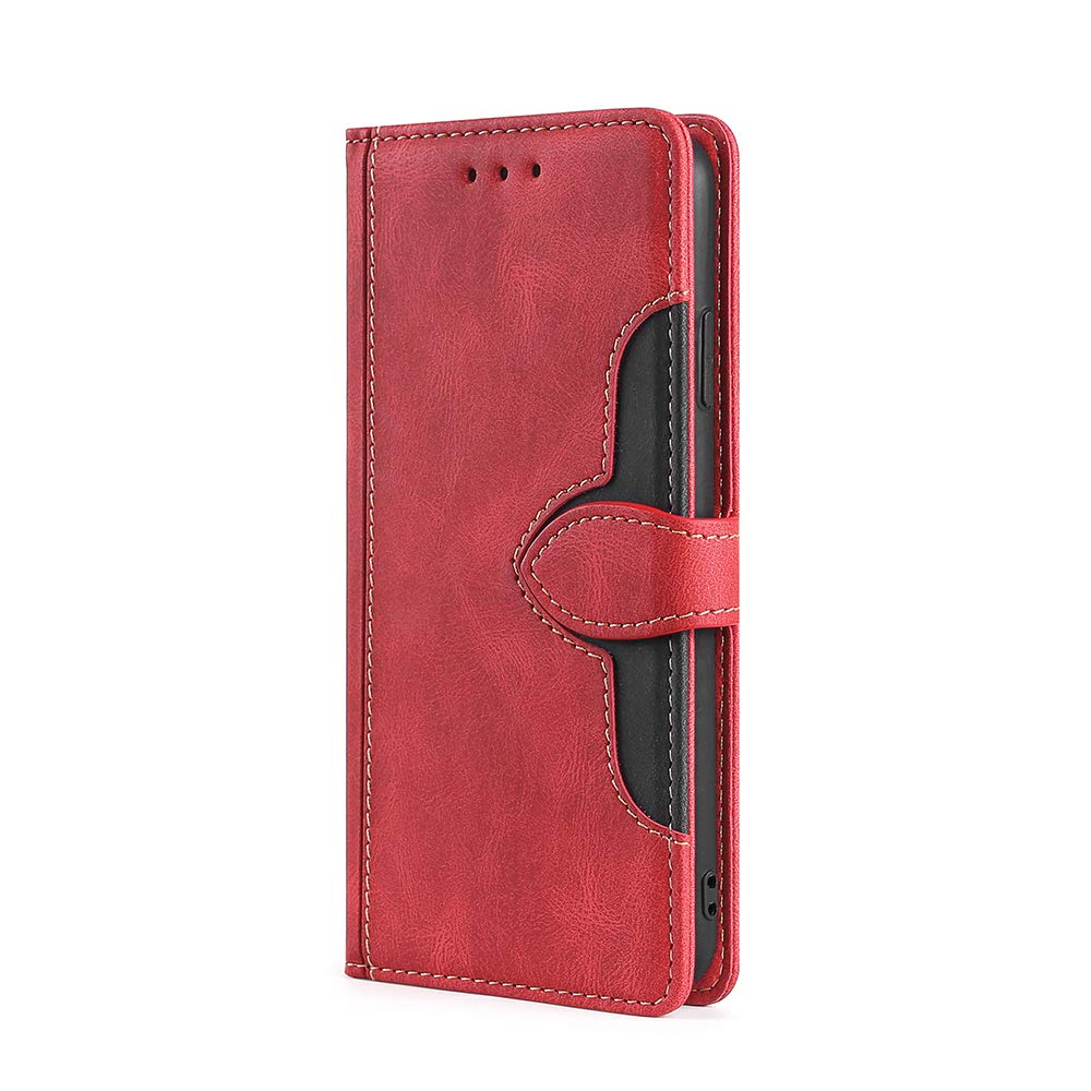 Leather Folio Case for Honor 70 Card Slots Kickstand Honor 70 Wallet Case(Red)