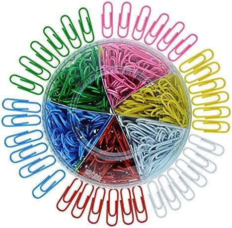 28 mm Paper Clips - Pistha Small Colorful Paper Clips in 6 Colors (Around 600 pcs, White, Yellow, Pink, Green, Blue and Red)