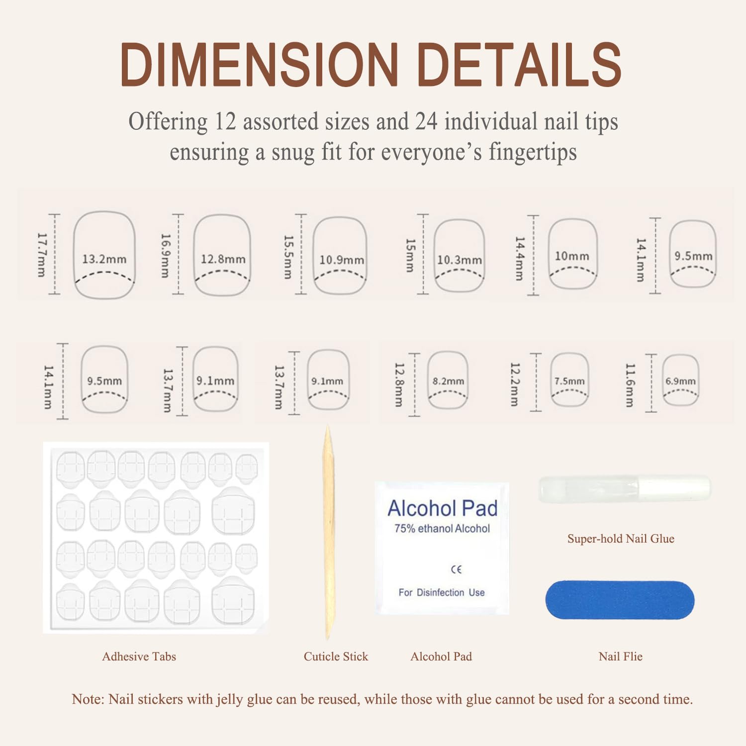 Press On Nails, Minimalist Design, Rounded Short - Square Press - On Nails for Women, Pure White Hue, Gel & Glue Included, 24 - Pcs Set with 12 Sizes - Image 3