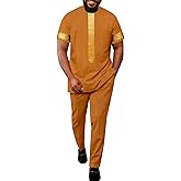 African Suits for Men Embroidery Short Sleeve Shirts and Pants 2 Piece Set Plus Size Casual Tracksuit