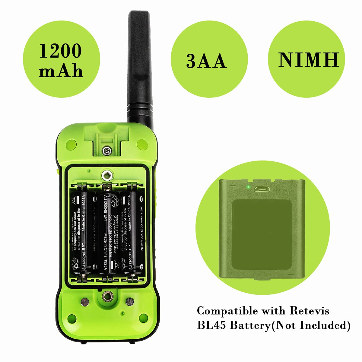 Retevis RT649P Walkie Talkie Wiederaufladbar, Wasserdichter IP67-Schwimmer, PMR 446, 16 Kanäle Lizenzfrei, LED-Taschenlampe, CTCSS/DCS VOX, Walkie Talkie-Headset (2 Paar, Grün) 4