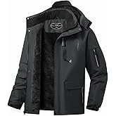 ASPO Men's Winter Ski Jacket Warm Waterproof Snow Coats Fleece Snowboard Jackets Insulated Thermal Windbreaker with Hood