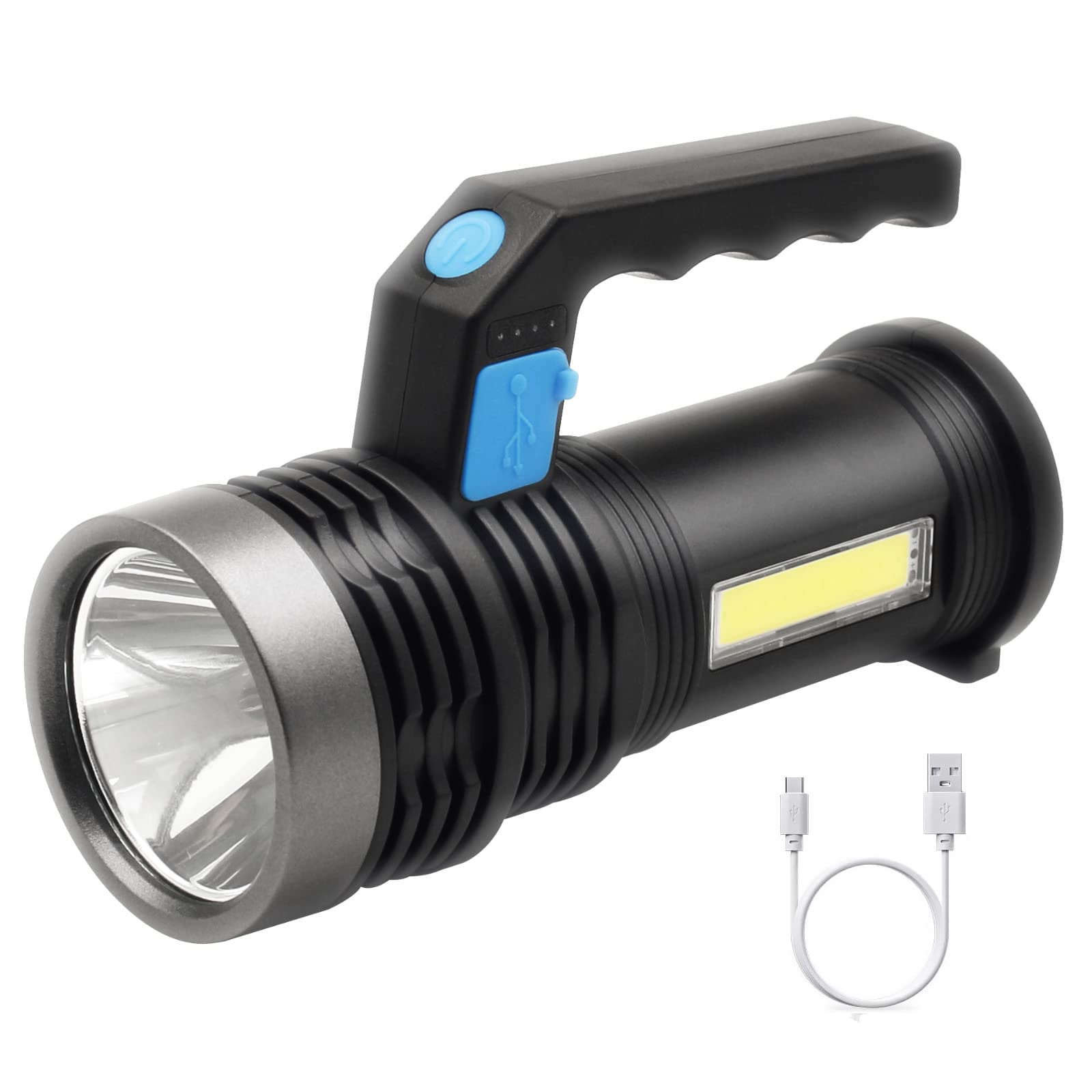 Lookka LED Torch USB Rechargeable, Super Bright Lantern Light with Handle and COB Work Light, 4 Modes Waterproof Searchlight for Camping, Hiking, Home,Farm,Hunting and More
