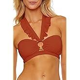 Soluna Swim Women's Buckle Up Shirred Bandeau Bikini Top, Adjustable, Tie Back, Swimwear Separates