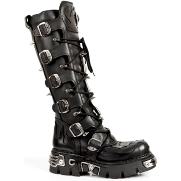 Amazon.com | New Rock Boots 1535-S1 Mens Metallic Black Leather