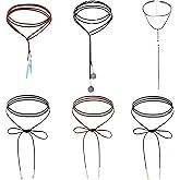 TIESOME 6 PCSBoho Brown Wrap Velvet Choker, Gothic Boho Necklaces Long Chain Tassels Necklace Country Cowgirl Accessories Christmas Gifts