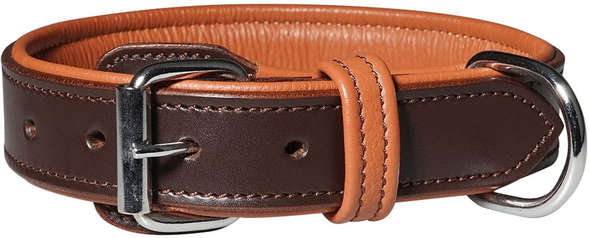 Detroit leather dog collar with buckle guard Brown Neck circumference 30-38cm