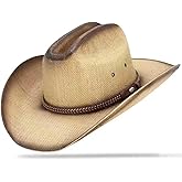 OIERNFE Cowboy Hat for Men and Women with Cattleman Crease, 4.1 inches Shapeable Wide Brim Straw Western Cowgirl Hat