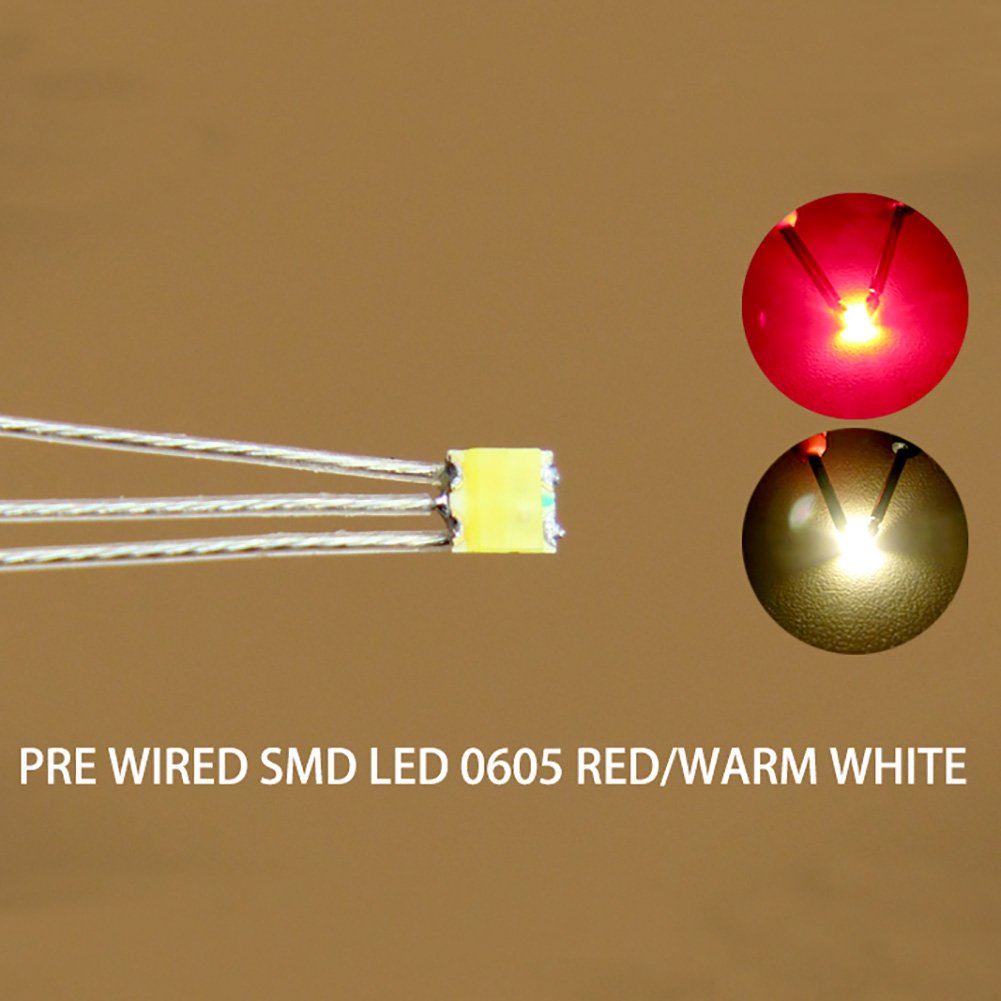 Evemodel 20pcs Pre-soldered litz wired Bi-color RED/WARM WHITE SMD Led 0605 DT0605RWM