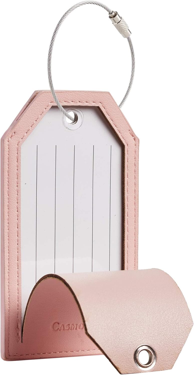  | Casmonal Luggage Tags with Full Back Privacy Cover w/Steel Loops (pink 02 pcs set) | Luggage Tags