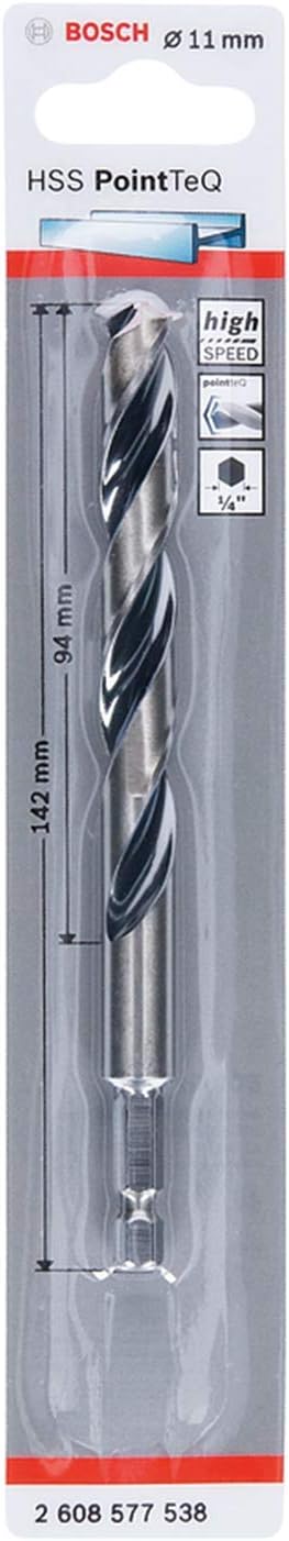 Bosch PointTeQ Hex Drill Bit 11.0 mm Metal 142 mm 1/4 Inch Hex Shank