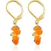 Gemsymphony Chips Gemstone Earrings – Natural Raw Stone Chips, Leverback Hook, Hypoallergenic Gold Plated – Handmade Boho Dangle Earrings for Women – Lightweight Gift Jewelry