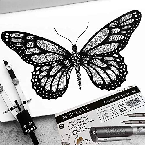 Precision Black Micro-Pen, Fineliner Ink Calligraphy Pens - Waterproof Archival Ink Fine Point Micro Pen, Multiliner - Brush Lettering, Sketching, Technical Drawing, Office Documents, 10Pcs/Set