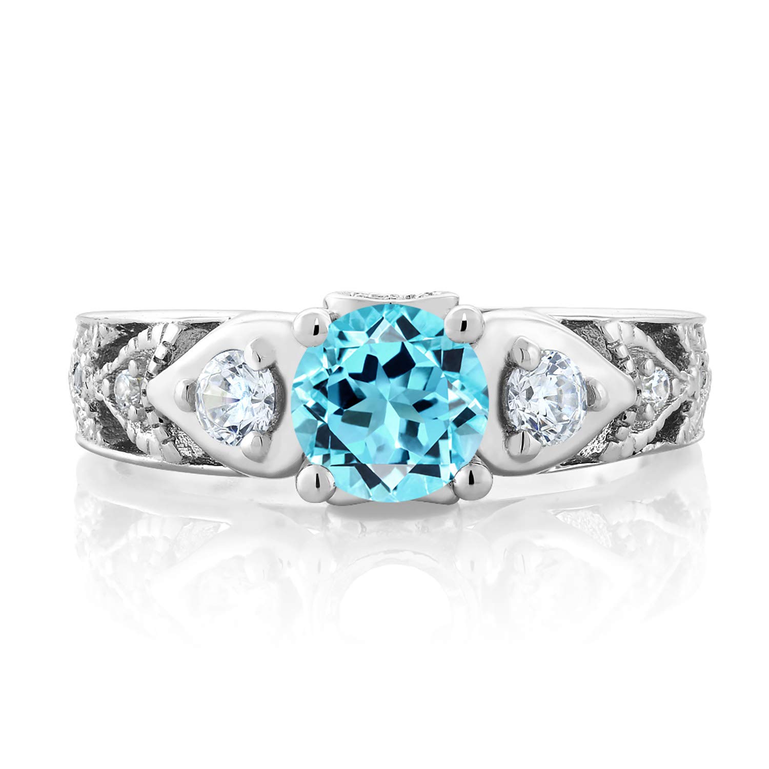 Women Gem Stone King 2 16 Ct Round Swiss Blue Topaz 925 Sterling Silver Engagement Ring Foretadrenaline Com