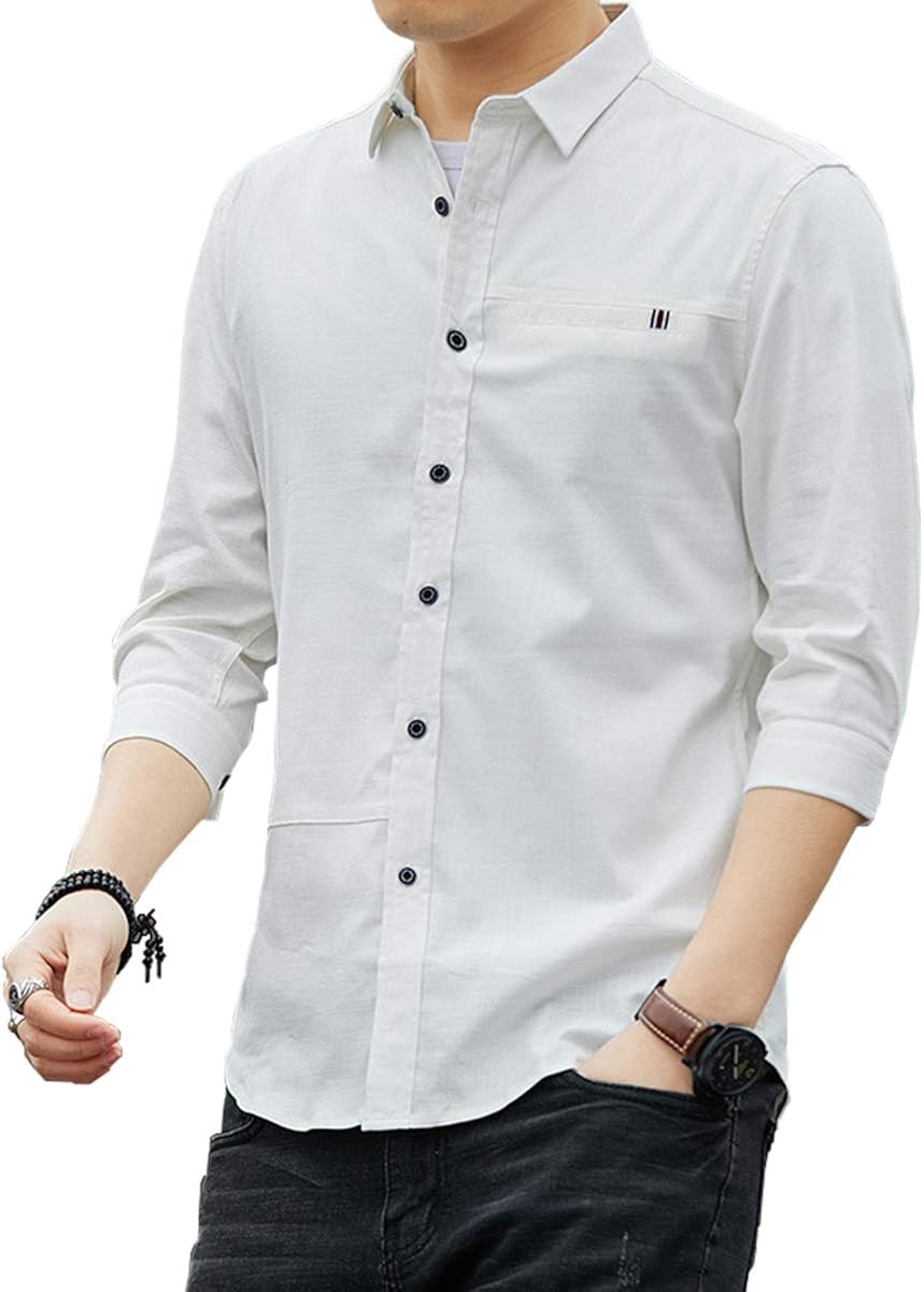 Sukinana シャツ メンズ 七分袖 オックスフォード シャツ カジュアル コットン シャツ オシャレ 無地 春 夏 秋 冬 (2XL, ホワイト)