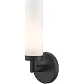 Livex Lighting 10103-04 Aero Collection ADA 1-Light Wall Sconce Light with Satin Opal White Glass Cylinder Shade, Black, 4.25