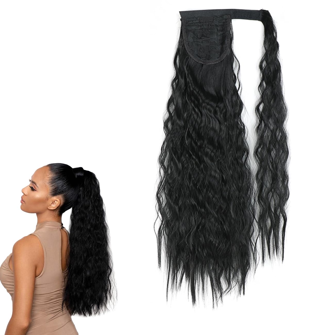 prinfantasy 22inch Ponytail Extension Highlights Curly Wave Claw Clip in Ponytail Hair Extensions for Black Women Pony Tail Hair Hairpieces for Daily GBMW050