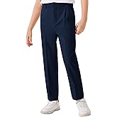 Batermoon Boys Elastic Waist Dress Pants Kids Slim Fit Straight Suit Pants Uniform Trousers with Pockets