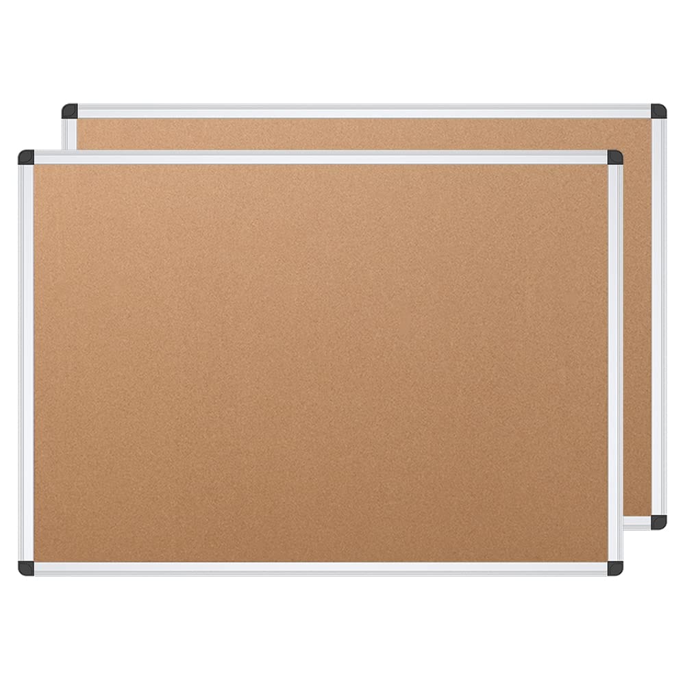 Photo 1 of VIZ-PRO Cork Notice Board, 48 X 36 Inches, Pack of 2, Silver Aluminium Frame