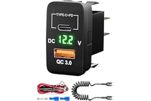 Moqidong 12V/24V USB C Car Charger for Toyota: Dual USB Port QC3.0 & PD3.0 Car Power Socket with LED Voltmeter for Toyota FJ 