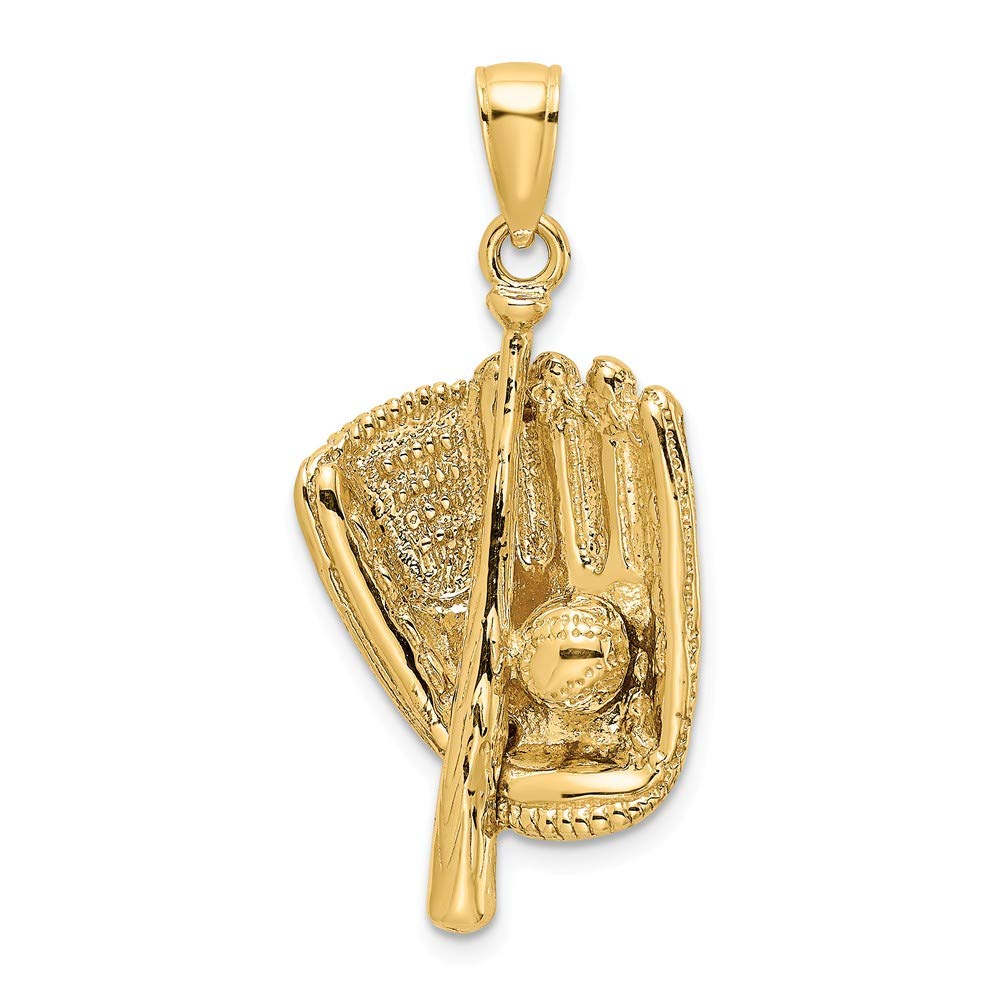 Yasmins Collection 14K Yellow Gold 3D Baseball Glove Bat and Ball Pendant (0.93 x 0.6 inches)