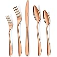 VIVANI Islay 40 Piece Rose Gold Silverware Set for 8, Flatware Set,Stainless Steel Copper Cutlery Set, Mirror Finish, Dishwasher Safe