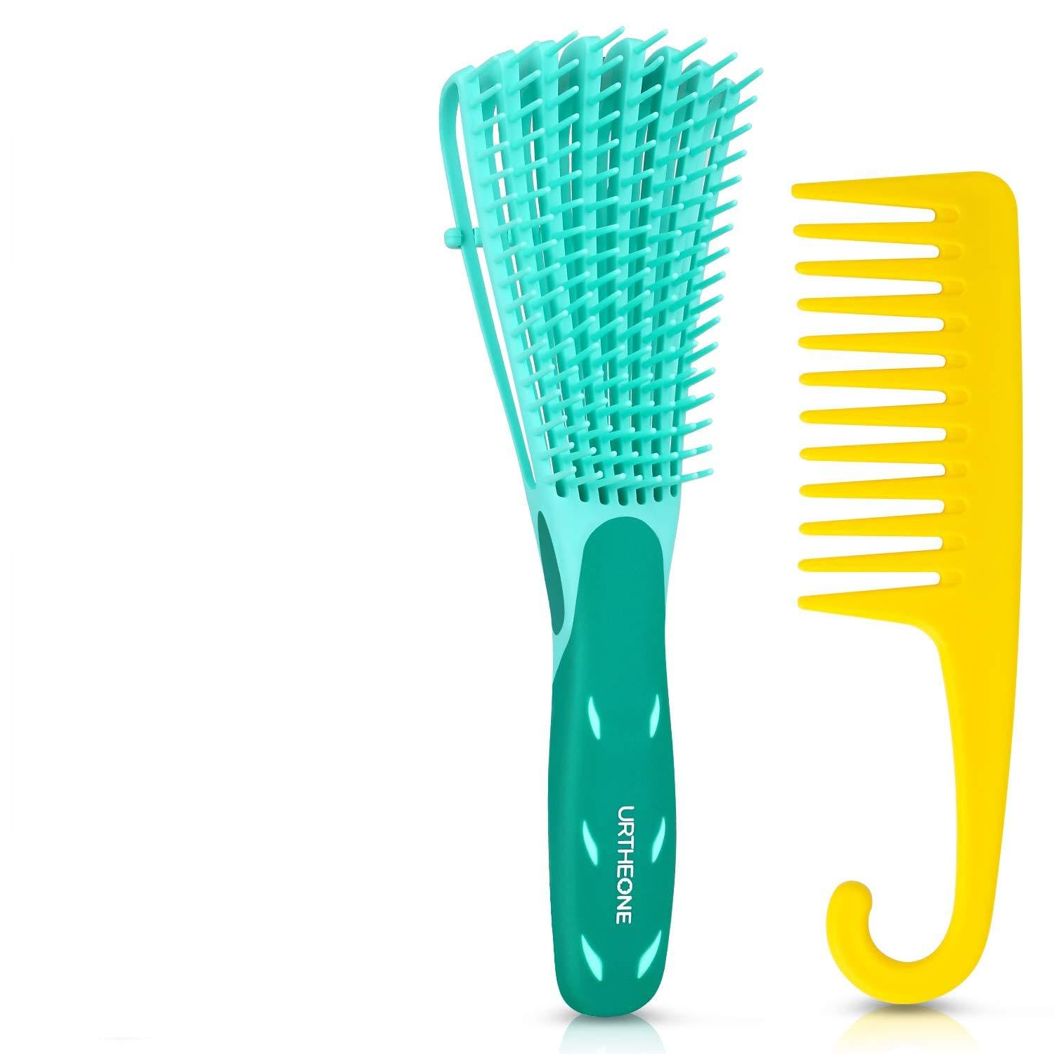 Hair Brush,Detangle Hair Brush, Detangler Brush for Women Men Adults Kids Afro American Type 3a-4c, Detangling Nylon Bristle Brush for Kinky Curly Coily Wavy Wet and Dry Hair,Green
