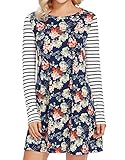 Romwe Floral Print Casual A-Line Loose T-Shirt Swing Dresses Striped Sleeves Midi Dress