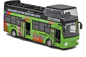 Crelloci City Bus Toys Cars, Die Cast Sightseeing Double Decker London Bus, Pull Back Car City Bus 1:32 Scale Play Vehicle with Light and Sound for Kids Age 3 4 5 6 Years Old Boys Girls