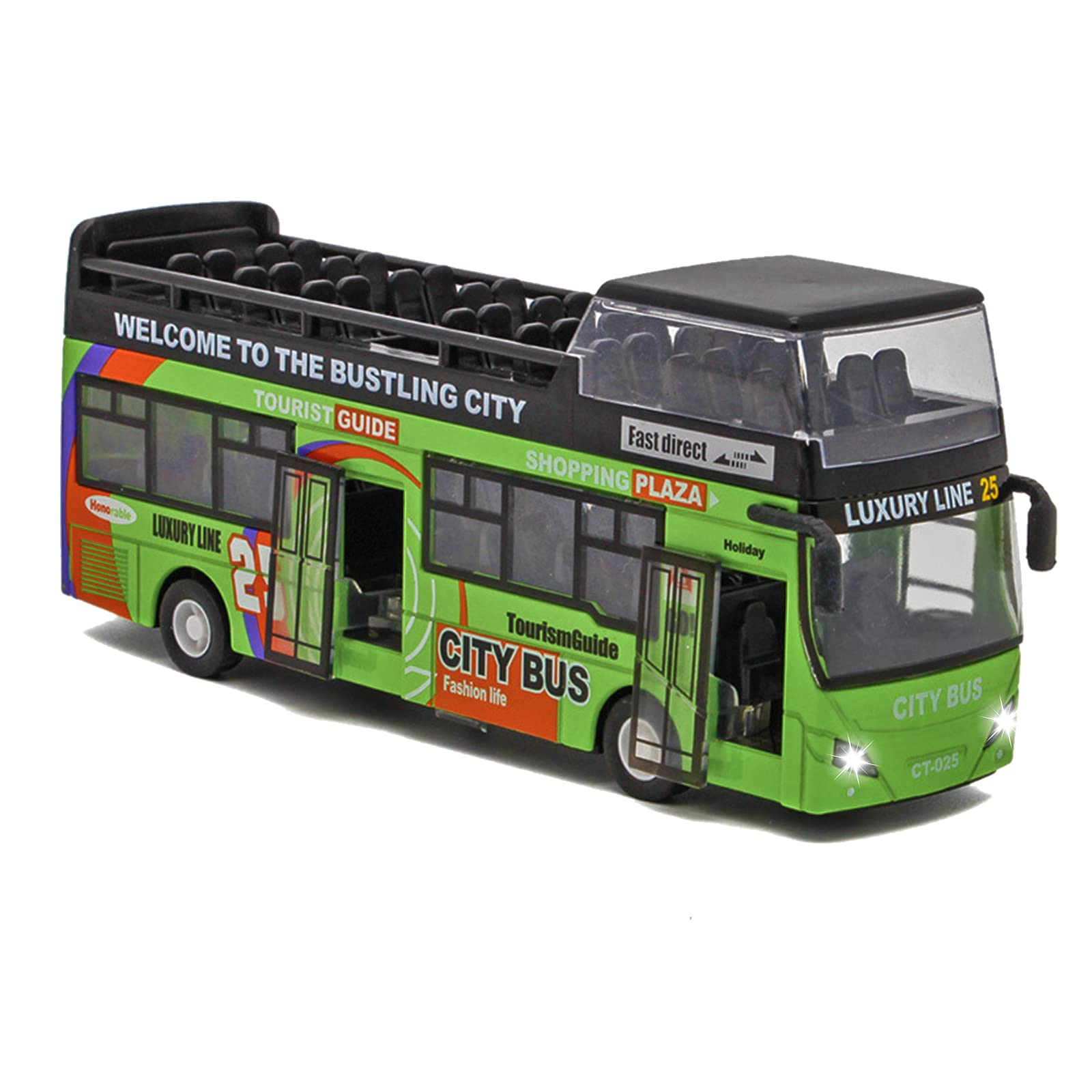 Crelloci London Double Decker Bus Toy-1:32 Scale Die Cast Model Stagecoach Buses Pull Back City Bus Kids Play Vehicle with Light and Sound for Kids Age 3 4 5 6 Years Old(Green)