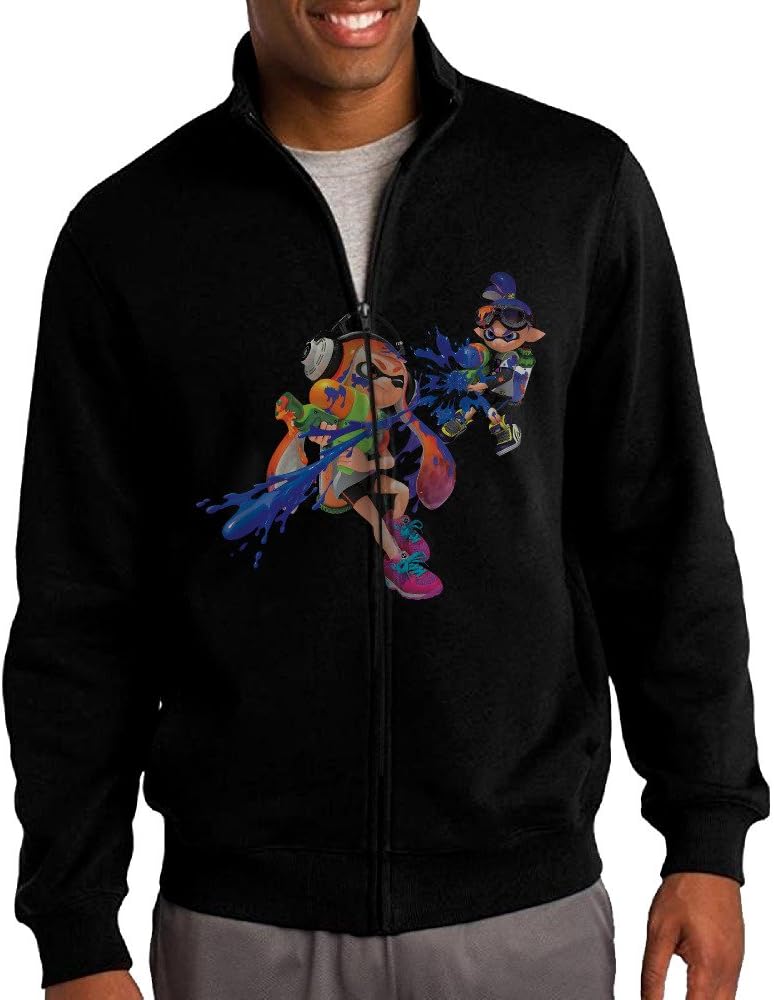 NHJH Men's Splatoon Game ZipUp Hoodie Jackets Black Size