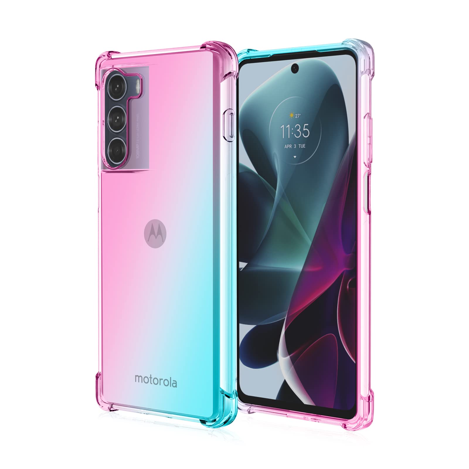 WEIOU Soft TPU Cover for Motorola Moto G200 5G Case, Slim Fashion Non-Slip Flexible Protective Shock Absorption Gradient Transparent Phone Shell Bumper (Pink Green)