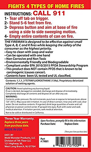 THE FIREMAN - UL APPROVED Multi-Purpose Fire Extinguishing Suppressant Spray - Fights ALL 4 Common Fires: Wood, Gasoline, Electrical Equipment and Grease/Fat Fires (Class A,B,C & K) - 18 oz. (2 Pack)