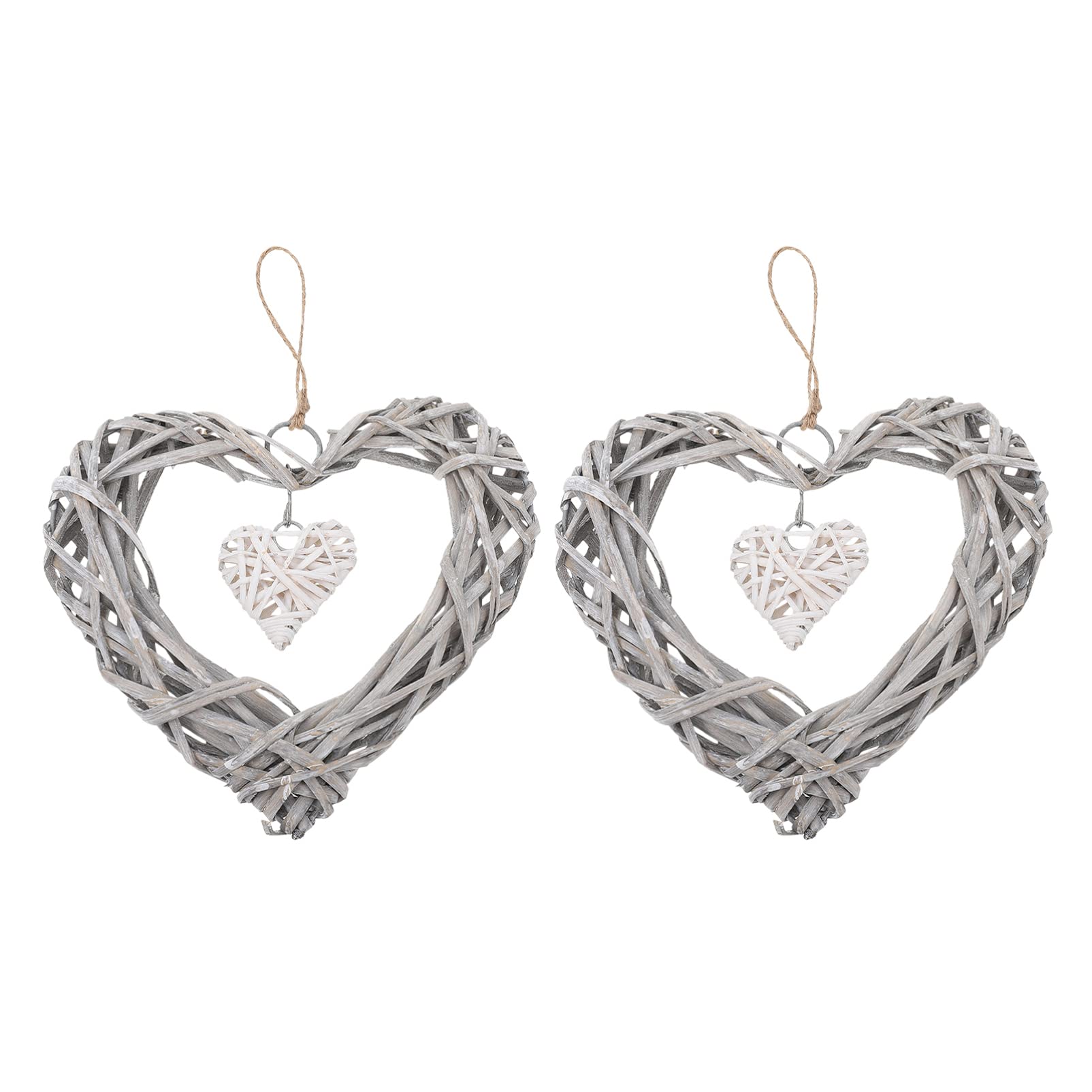 Heart Shaped Wicker Rattan Balls: 2pcs Valentines Day Wicker Hearts Hanging Balls Ornaments for Wedding Baby Shower Birthday Decorations