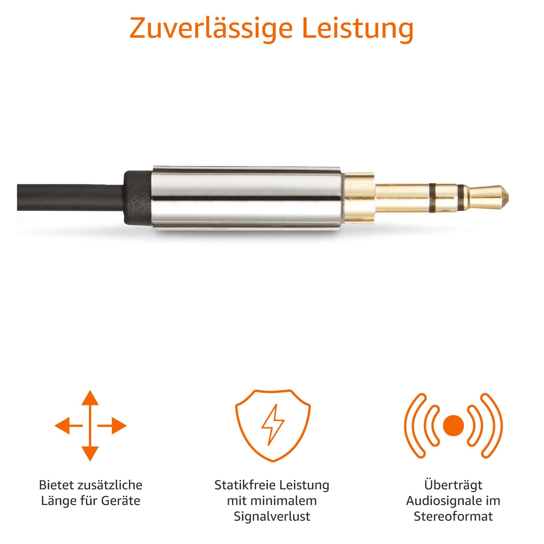 Amazon Basics Auxiliary Kabel, Stereo-Audiokabel, 3,5 mm-Klinkenstecker auf 3,5 mm-Klinkenstecker, 1.2 m, Schwarz 3