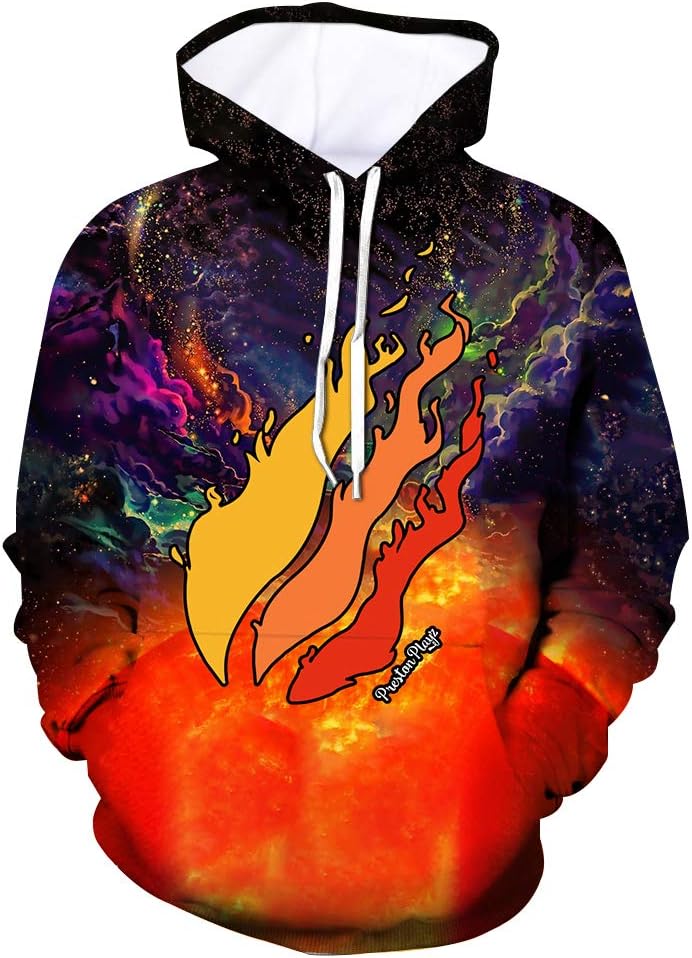 Preston Fire Nation Playz Gamer Flame Hoodies 3D Printed Pullover Sweatshirts Hooded Tops for Youth Boys Girls Kids - GloryBear (XL, Purple Nebula)