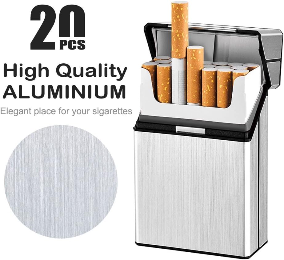 CAREOR Cigarette Case, Leather Metal Flip Cover Hold 20 Cigarettes, Pressure Prevention Moisture Proof Cigarette Storage Box (Silver) - Image 4