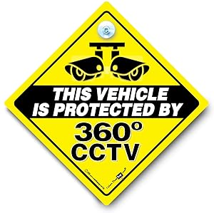 This Vehicle is Protected by 360 Degree CCTV Car Sign, Dash Cam Car Sign, Warning Vehicle Fitted with Image Recording Technology Car Sign, Camera Fitted Car Sign, Vehicle Camer Car Sign, Black Box Sig