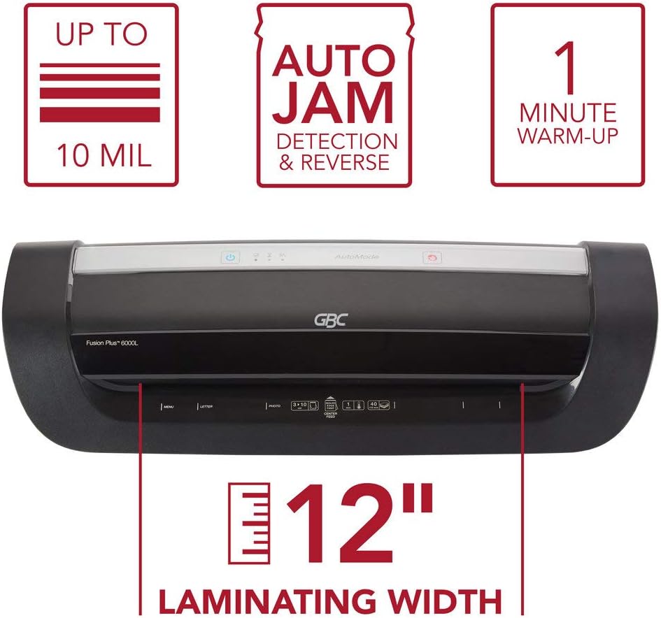 GBC Thermal Laminator Machine, Fusion 6000L, 12 Inch, 1 Min Warm-Up, 3-10 Mil, with 50 EZUse Laminating Pouches (1703097F) : Electronics