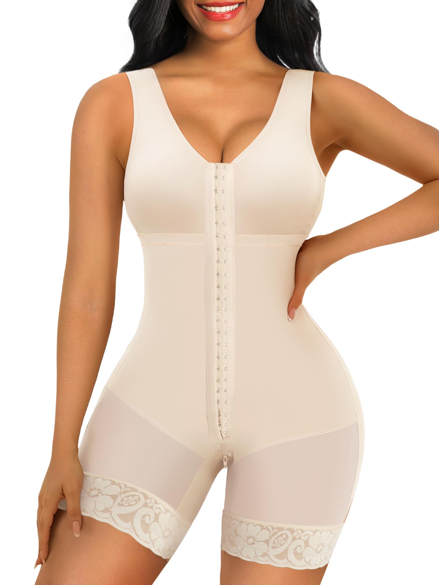 Photo 1 of SHAPERX Women's Fajas Colombianas Tummy Control Shapewear Postpartum Full Body Shaper Butt Lifter Bodysuit, SZ7302-Beige-L