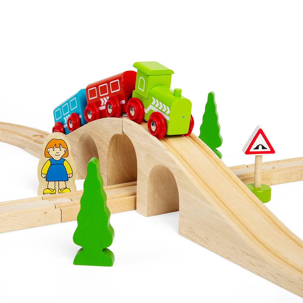 Bigjigs Figure of Eight Train Set for Kids Age 3+ | Award-Winning Traditional Wooden Railway Toy | Set Includes Track Pieces, Engine, Carriages & Accessories | Safe Educational Gift for Children